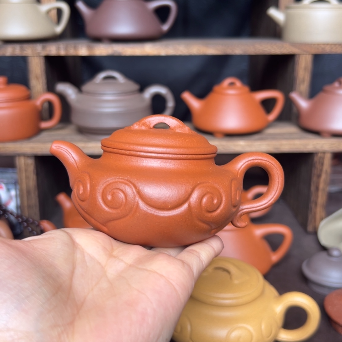 紫砂茶壶红降坡仿古如意150毫升