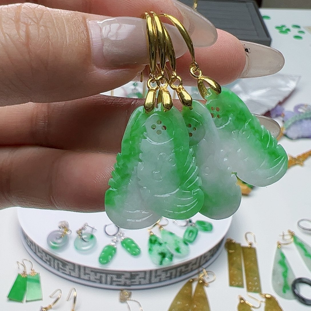 翡翠耳饰银S925镶嵌天然缅甸A货翡翠多样性发货其一