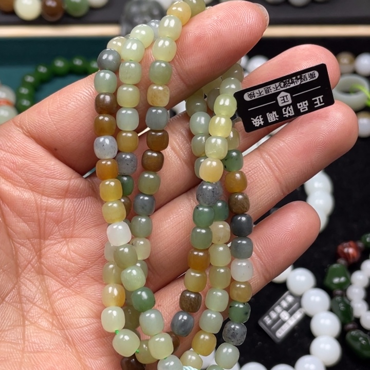 和田玉手串未镶嵌新疆料卡6老型108