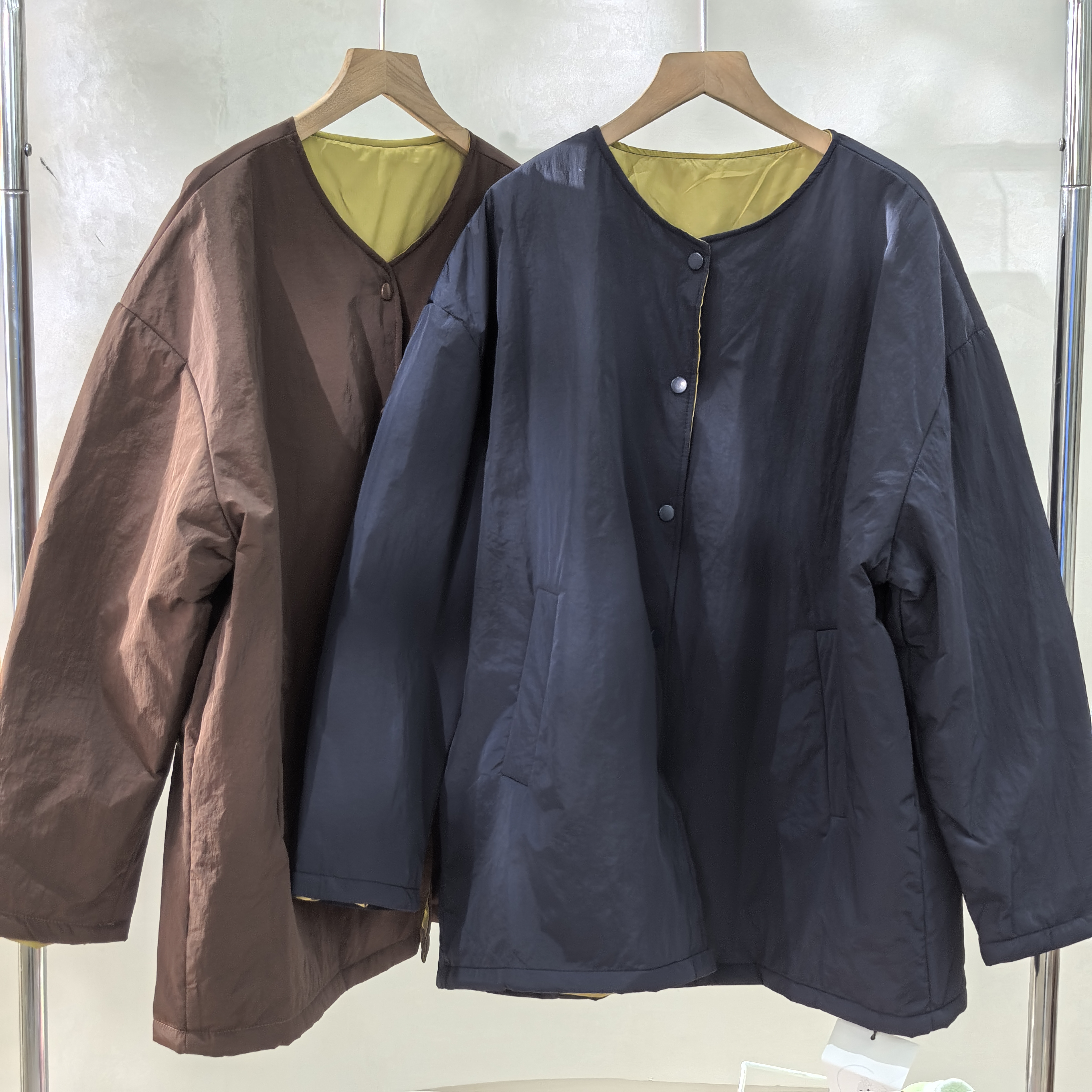 G衣长76    639【糖果夹心】拼色夹棉外套