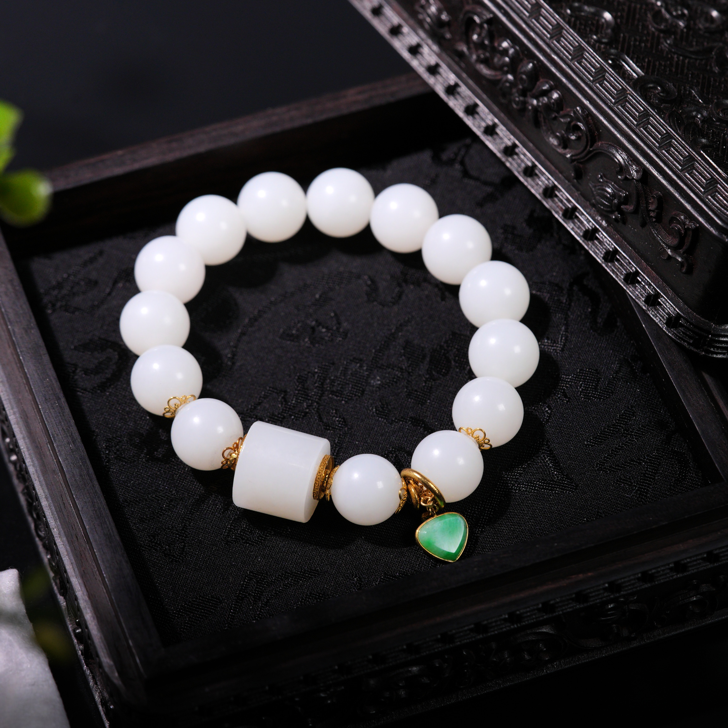 【诗蓉】月华·传世和田玉特细脂白老料18K金手串AS1551珠径约12mm