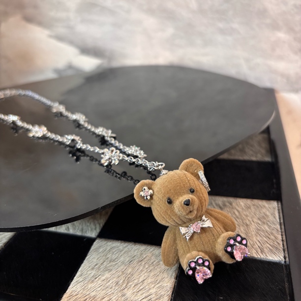铜合金合成锆石项链 棕色熊蝴蝶结项链XL2314