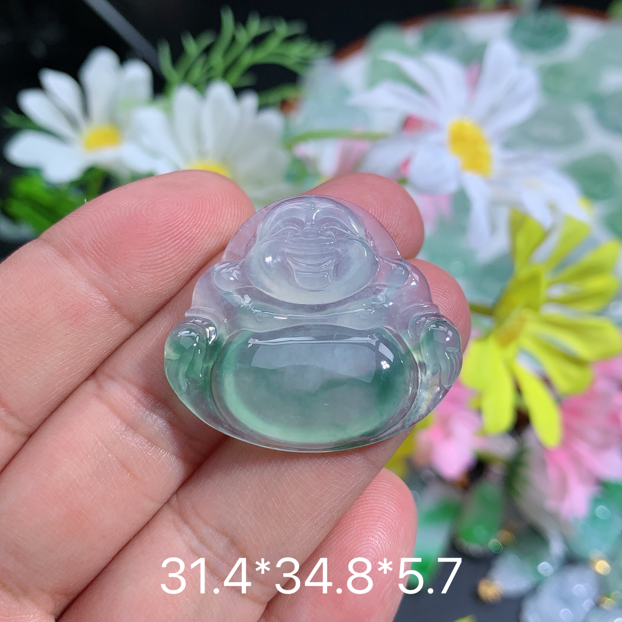 缅甸天然翡翠A货冰种飘花佛公吊坠夏百搭冰透精致雕刻礼物时尚玉