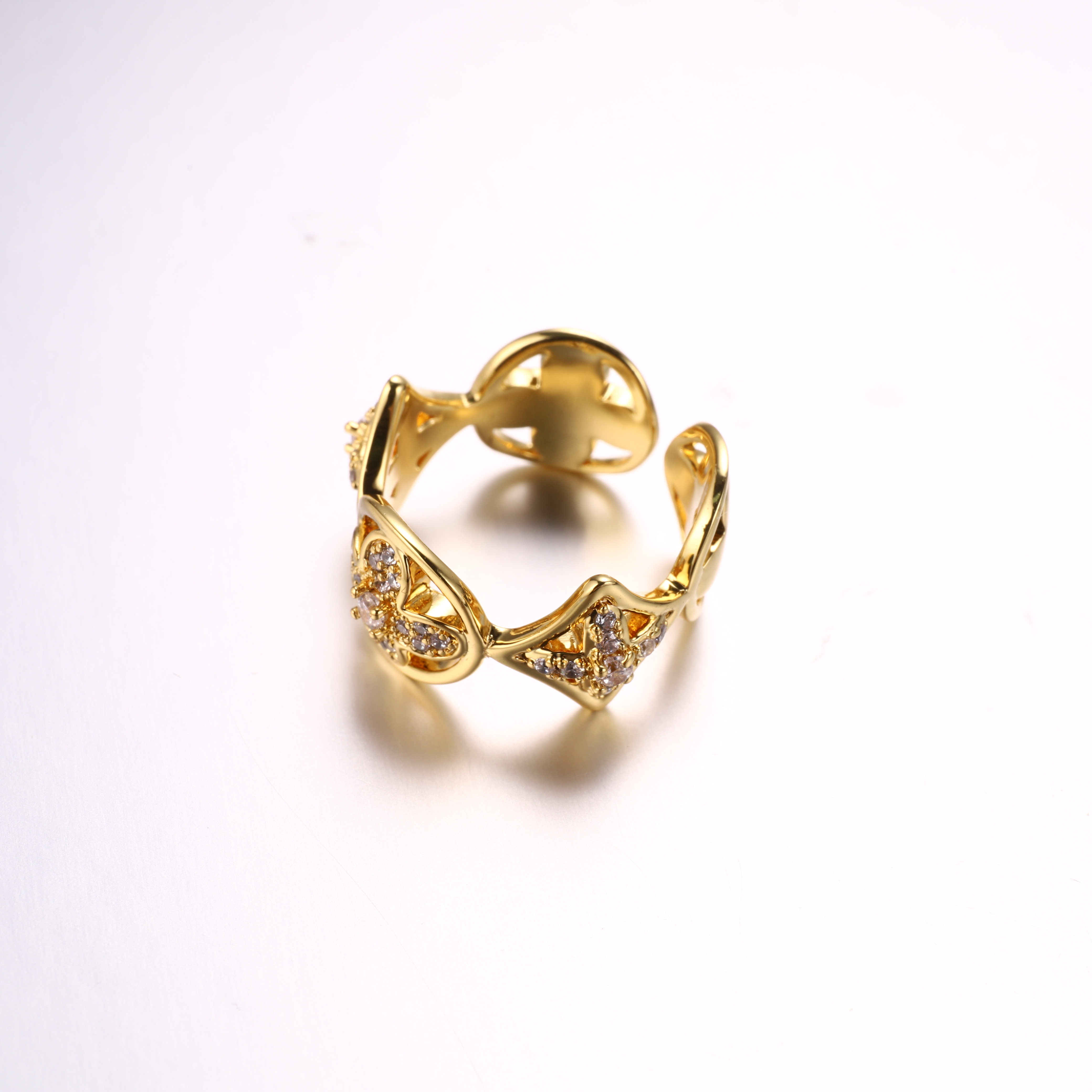 铜合金锆石戒指 复古个性小众镶嵌气质百搭简约开口戒指 C-32546