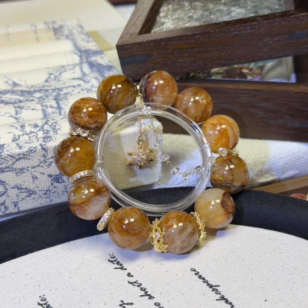 【土系/正偏财/事业/改善/成功等】黄胶花设计款 天然水晶手围13-17