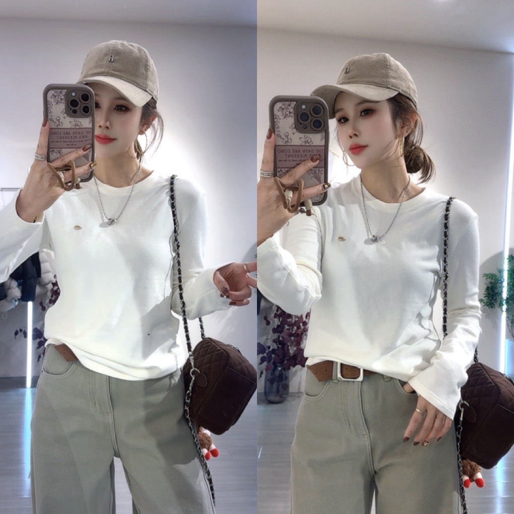 恰逢景梅子自留款冬季内搭保暖设计感保暖舒适亲肤贴标磨毛打底衫