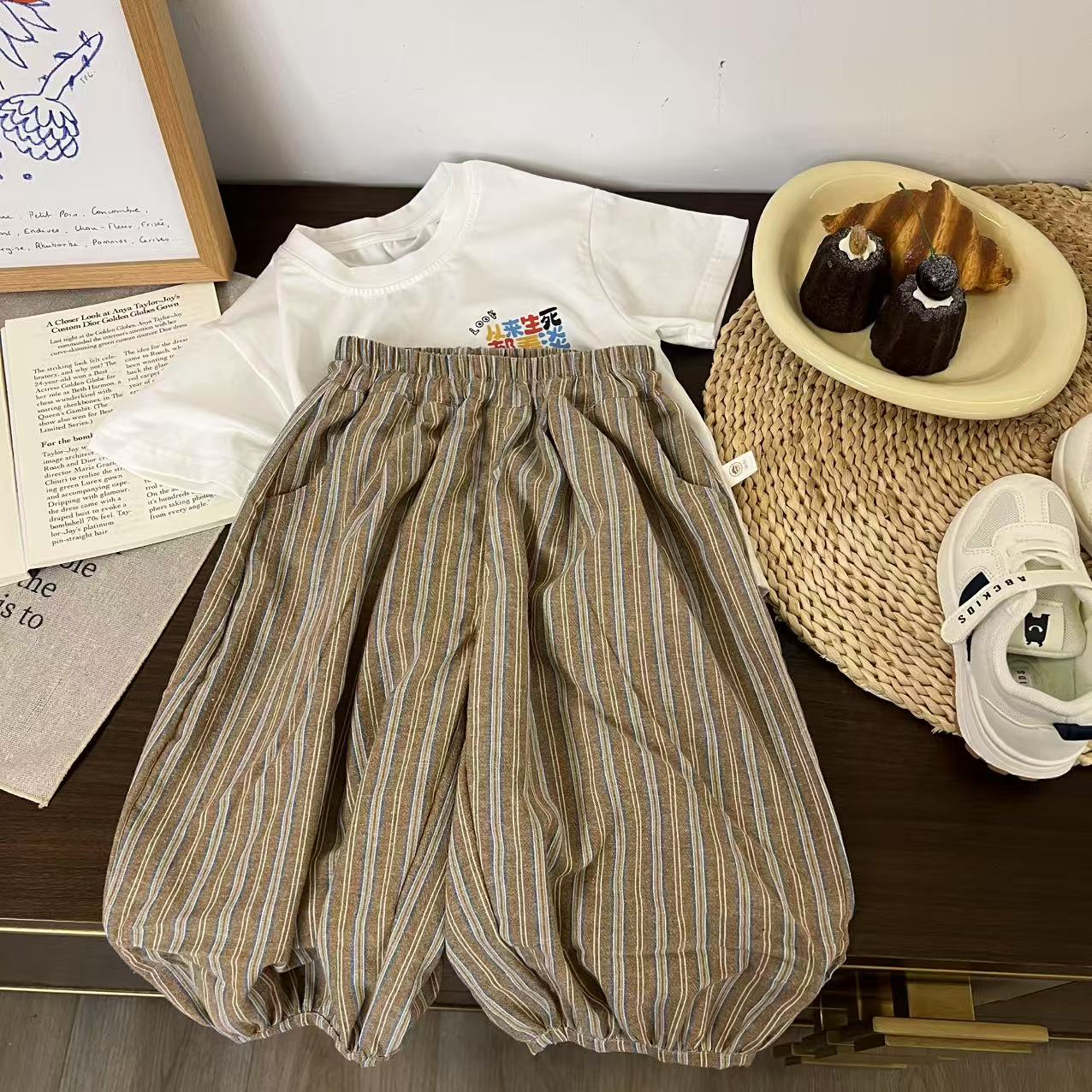 儿童夏季韩版百搭竖条纹九分灯笼裤H2011