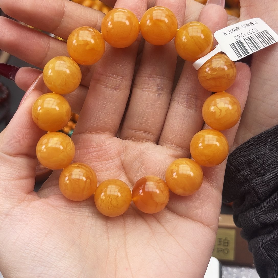 琥珀未镶嵌手链15m鸡油红花蜡