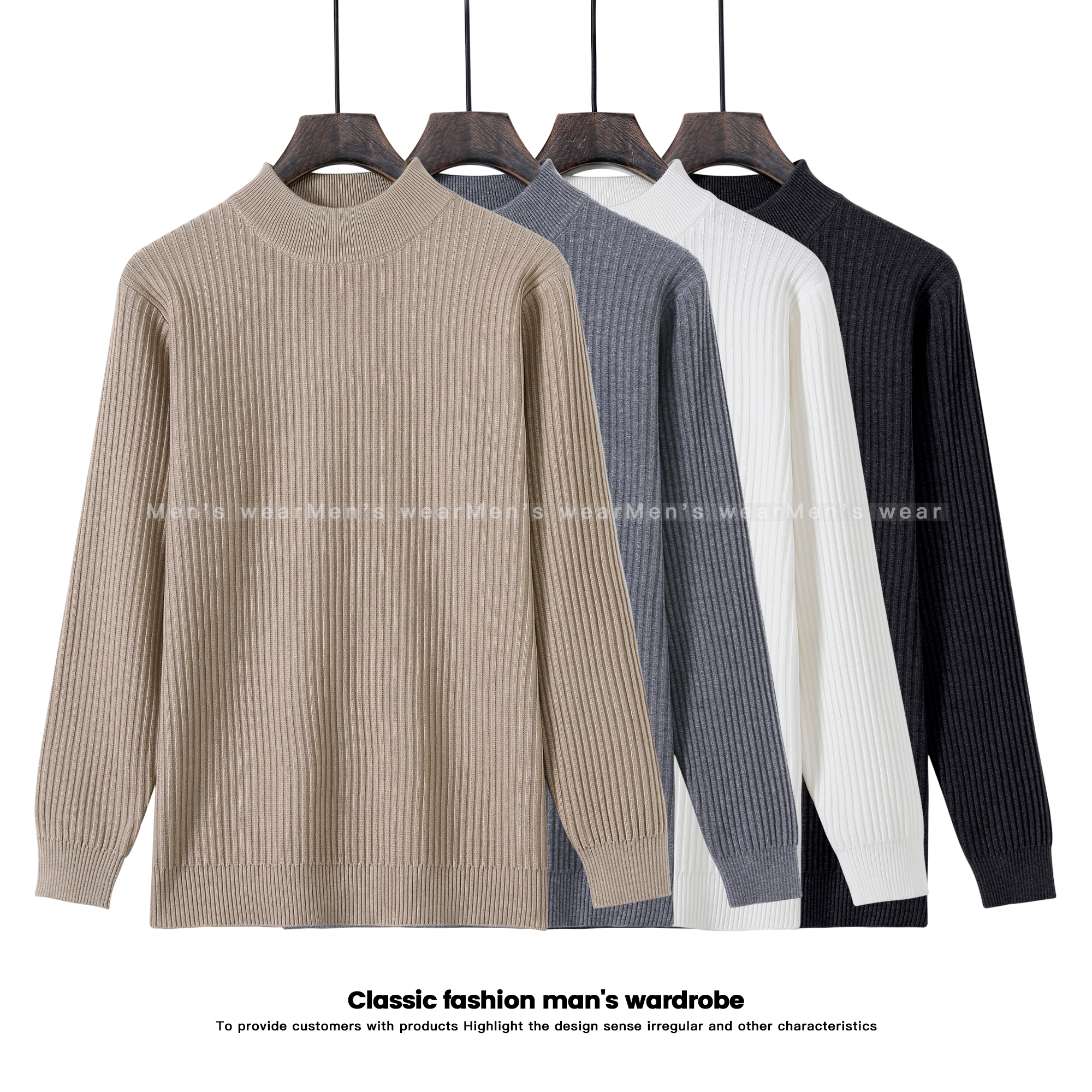 冬季半高领针织打底毛衫男士休闲加厚圆领毛衣2508