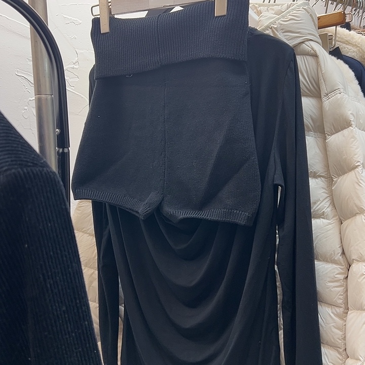 棉今天新款 黑色翻边针织短裤