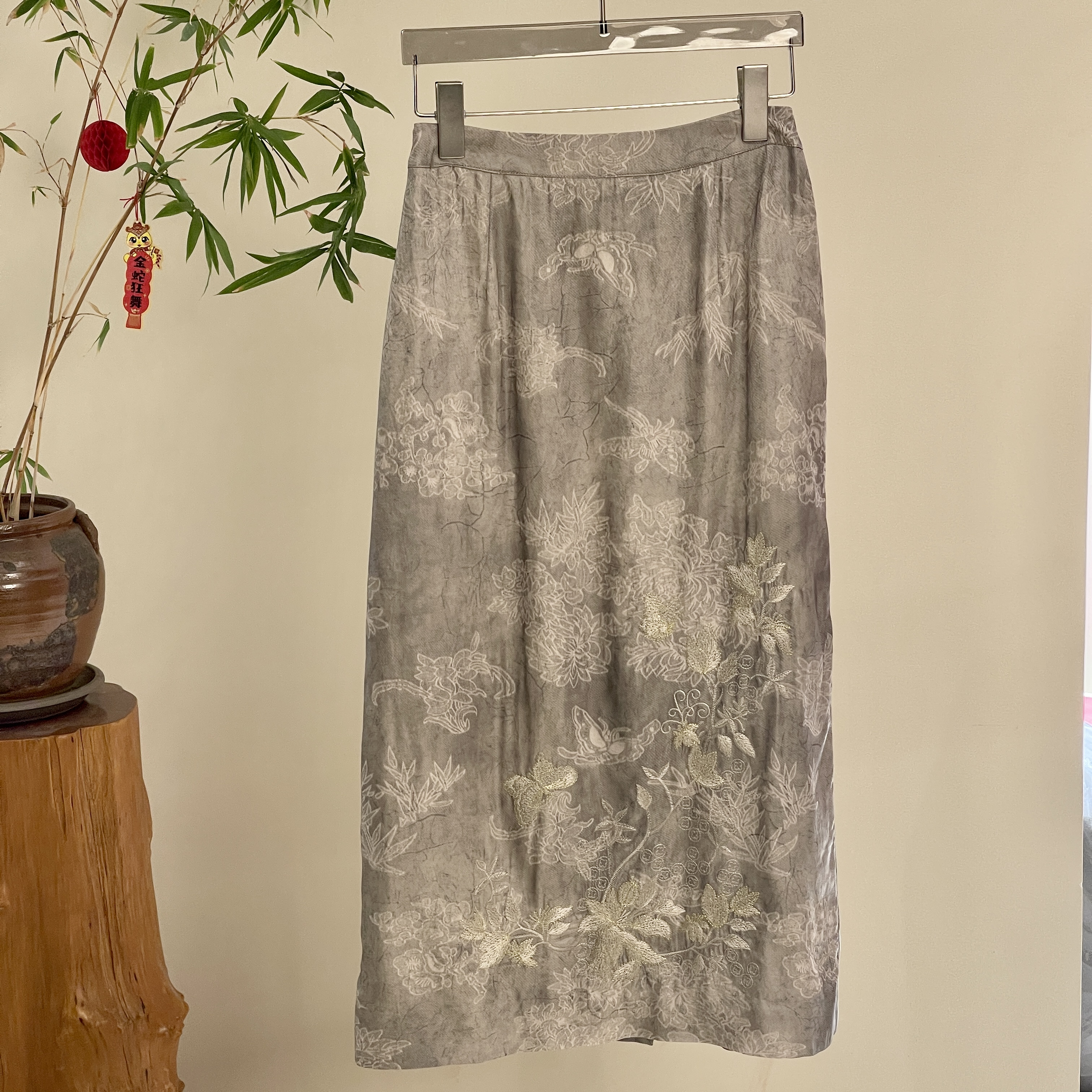 【空山竹】桑蚕丝香云纱松紧腰刺绣夏季刺绣新中式带里衬半裙