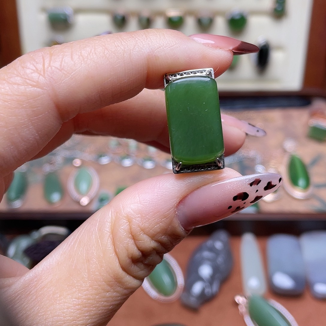 和田玉（碧玉）银S925镶嵌吊坠(不含链)戒指