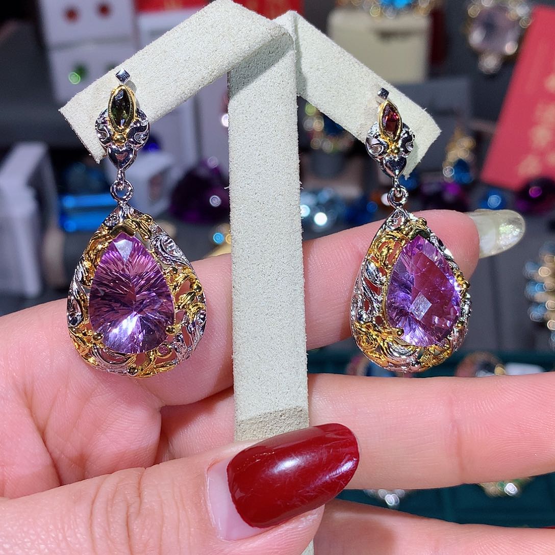 水晶耳饰银S925镶嵌郁耳饰