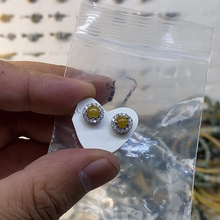 银S925镀金镶嵌戒指翡翠云***铺耳钉