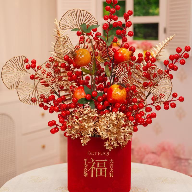 2发财果乔迁之喜结婚新居客厅装饰摆件仿真新婚礼物福桶插花搬家