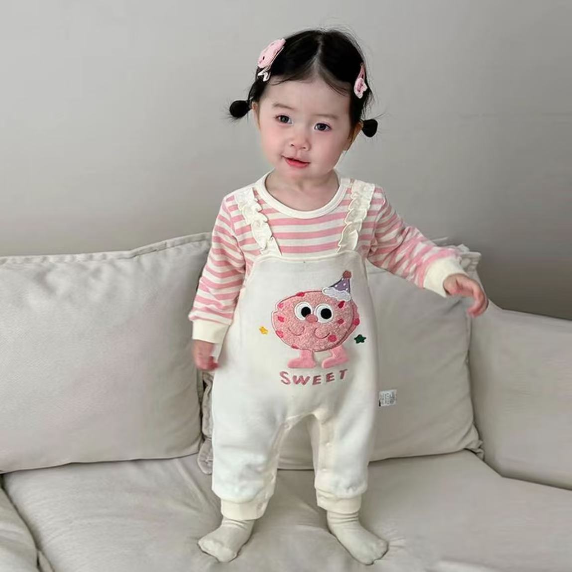 春秋婴儿衣服洋气连体衣超萌假两件爬服