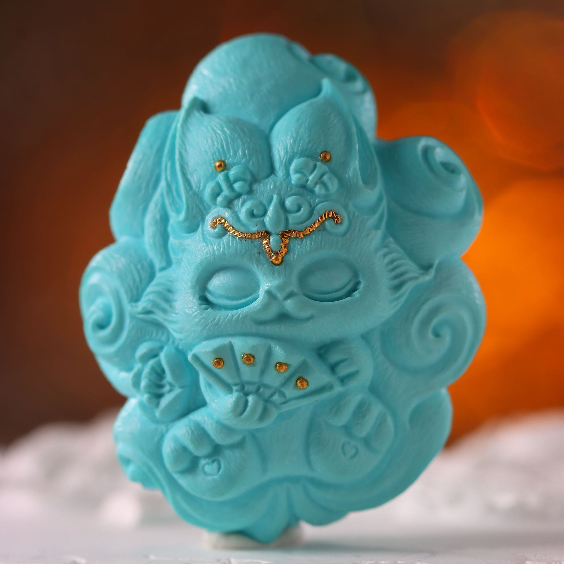 鱼悦珠宝天然原矿绿松石精工萌宠九尾狐气质百搭吊坠