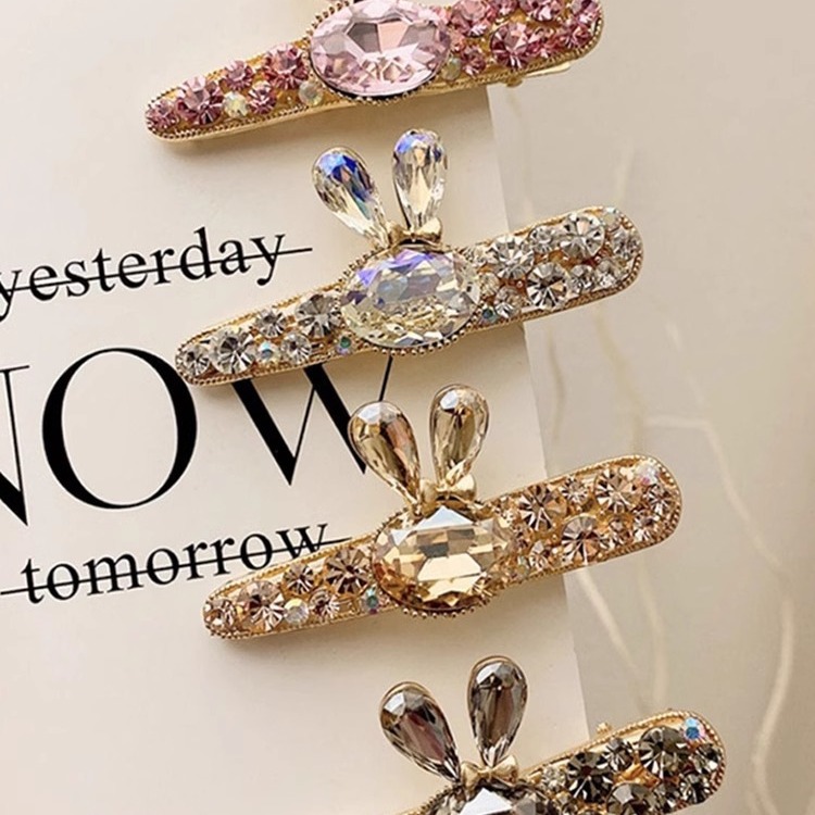 韩系新款捷克钻兔子发夹女可爱水晶刘海夹网红ins边夹发卡发饰品