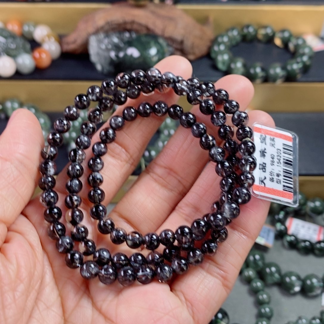 水晶手链未镶嵌黑银钛手链154303