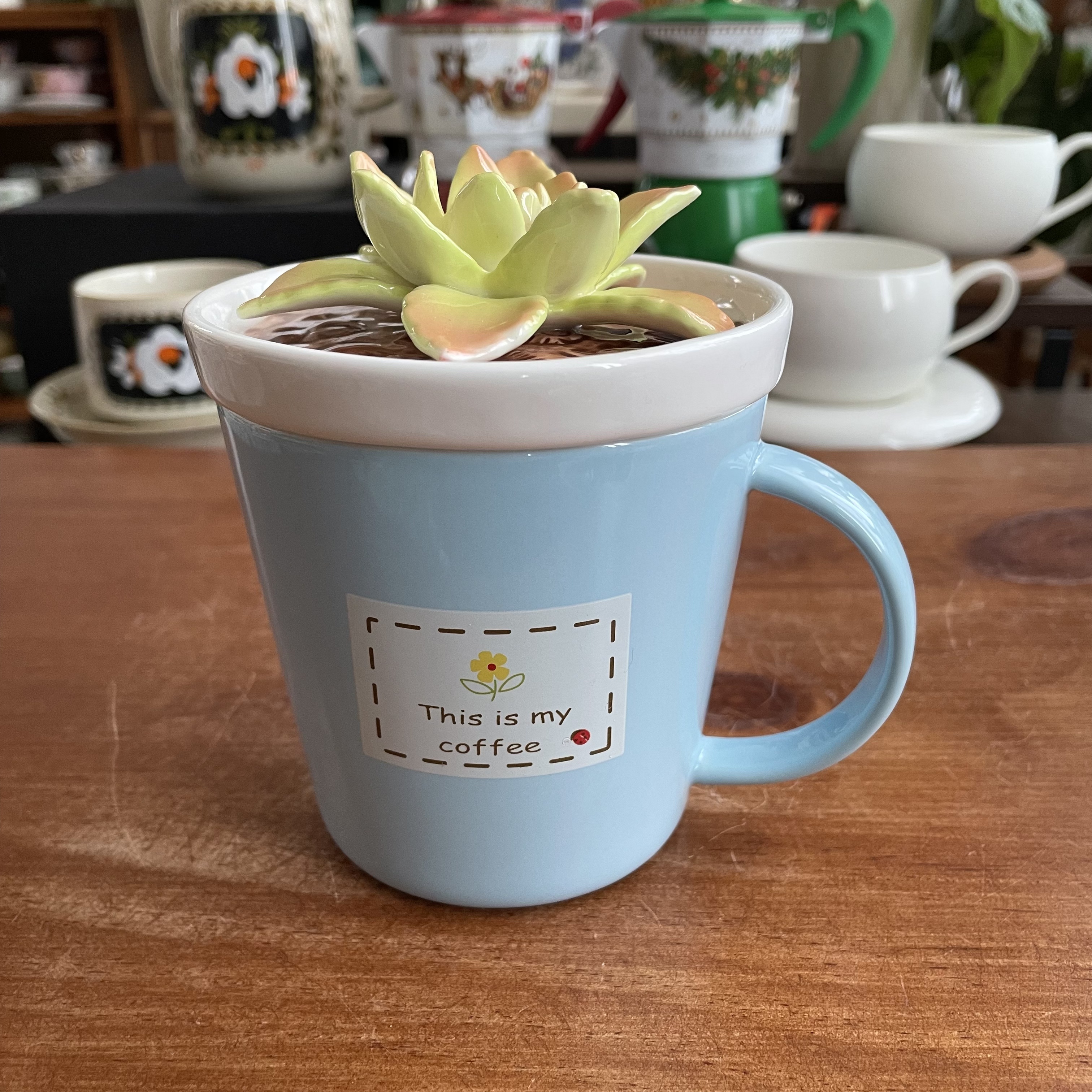 立体植物多肉陶瓷带盖马克杯275ml