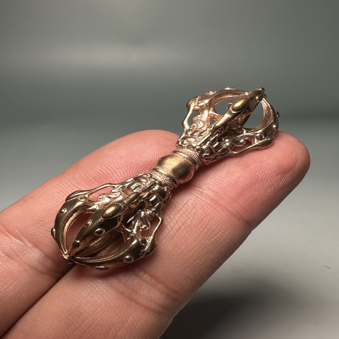 藏传文玩发黑系天铁脖挂五股杵 长5.68