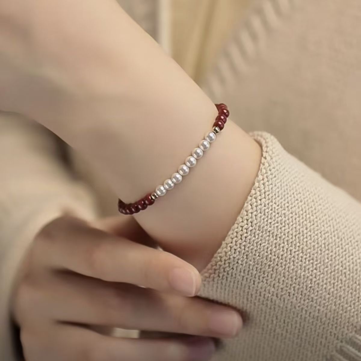 天然淡水珍珠 天然原矿含砂简约手工手链小众