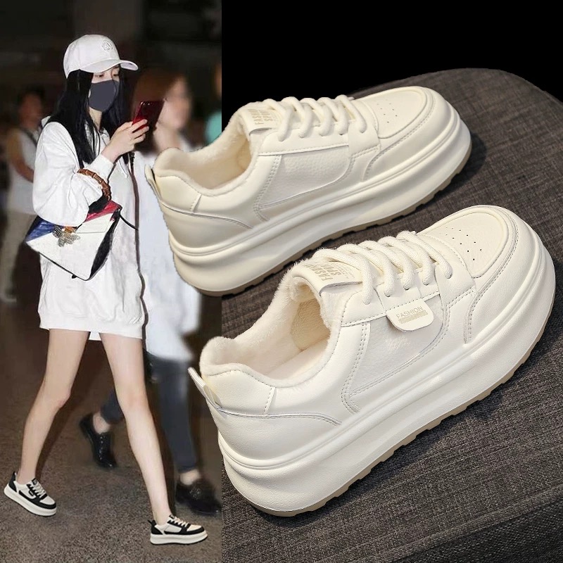 啄木鸟/厚底小白鞋女秋冬加绒女鞋运动鞋不累脚百搭休闲板鞋女款