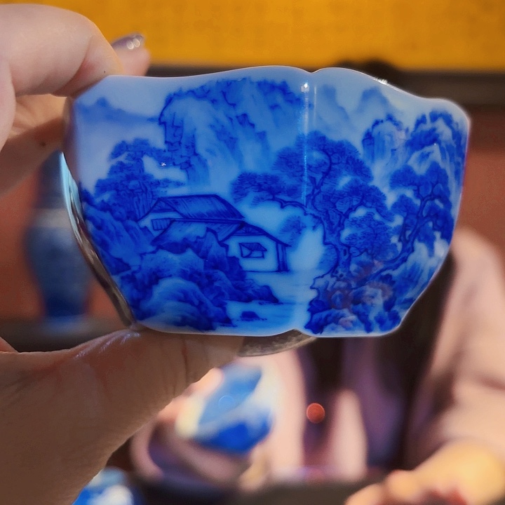 六方山水内外绘主人杯