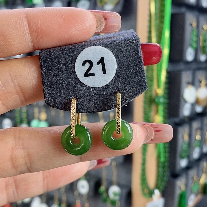 和田玉耳饰18K金镶嵌