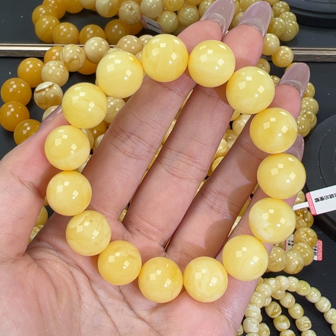 琥珀未镶嵌手链24.5黄白蜡