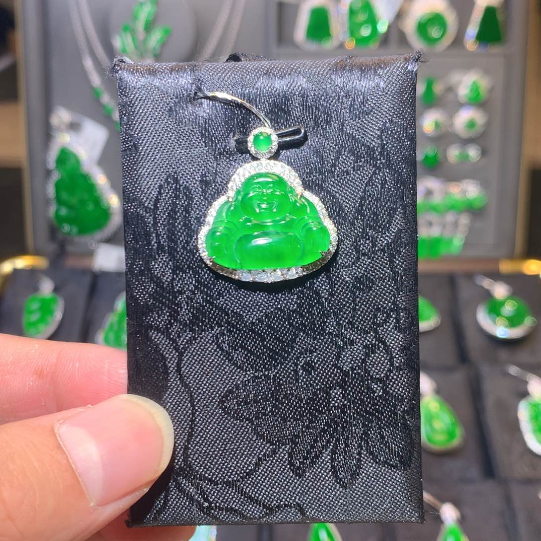 吊坠(不含链)18K金镶嵌翡翠佛公
