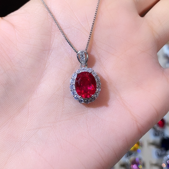 银S925镶嵌颈饰红宝石白810