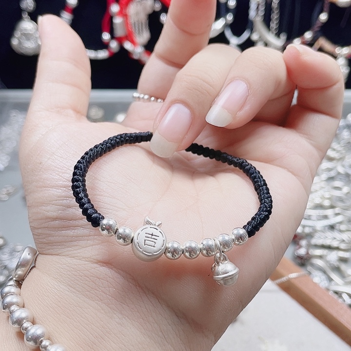 足银足银光珠搭配编织手链