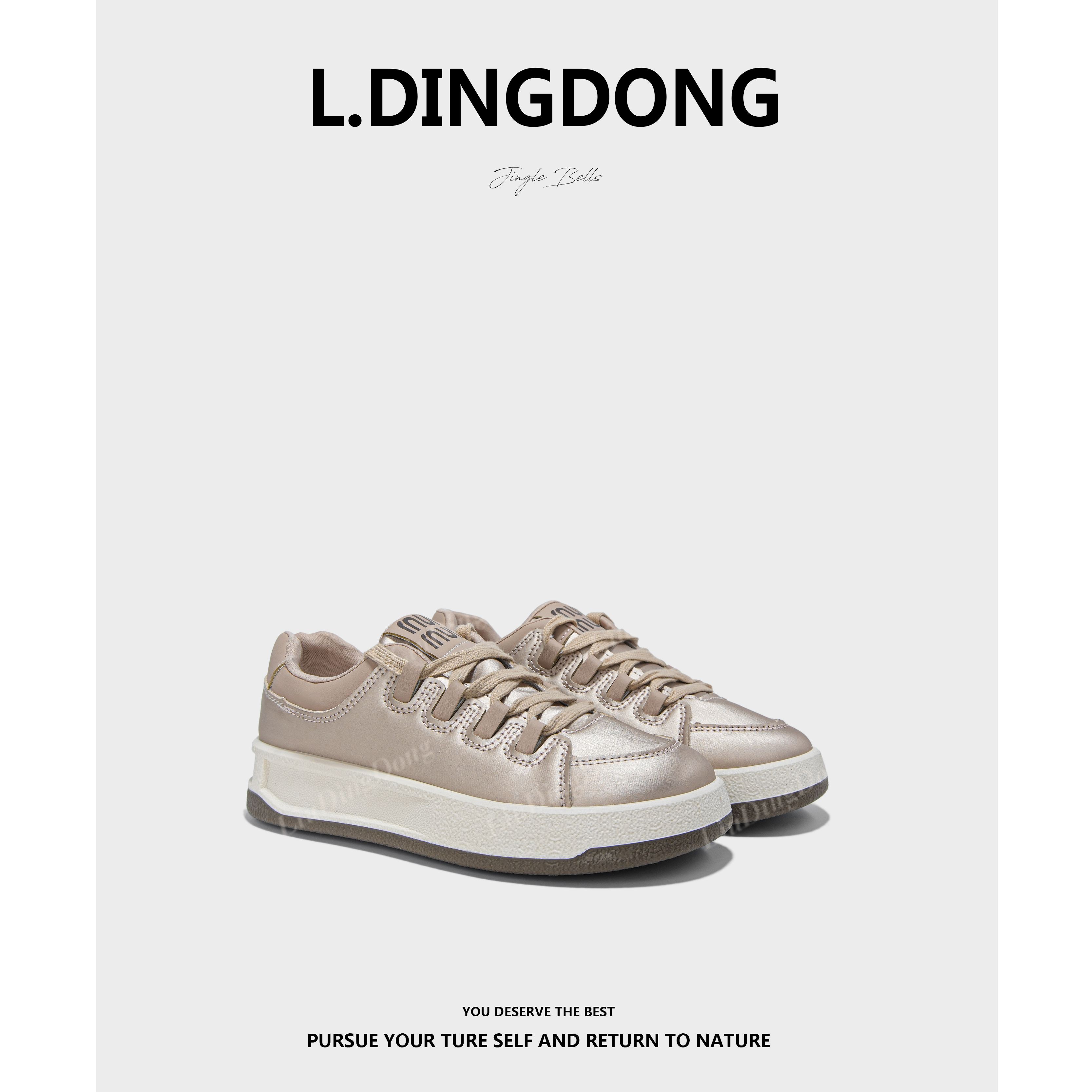 【刘叮咚女鞋】2025圆头休闲健步增高厚底休闲板鞋系带运动鞋子夏季