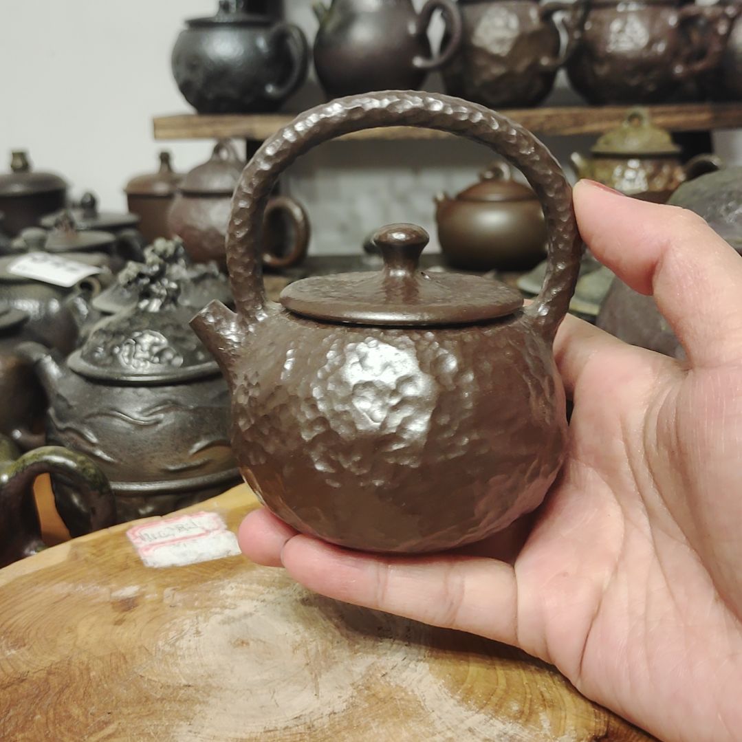 坭兴陶纯柴烧全手工茶壶提梁
