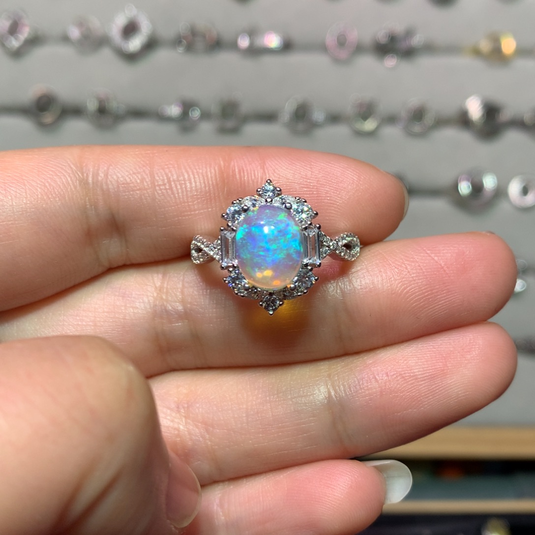 欧泊戒指款式银S925镶嵌宥