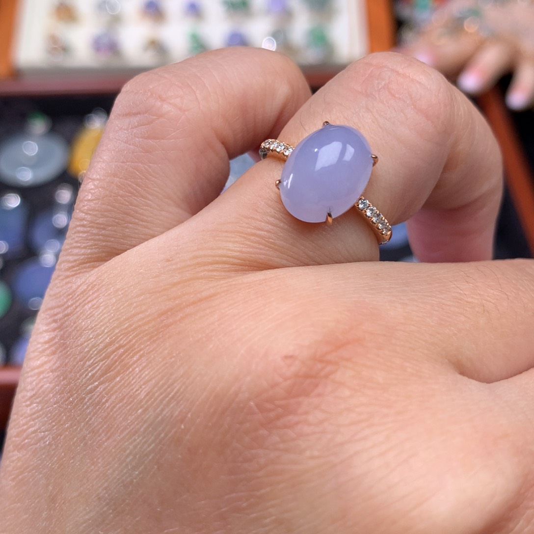 18K金镶嵌戒指翡翠紫罗兰蛋面戒指