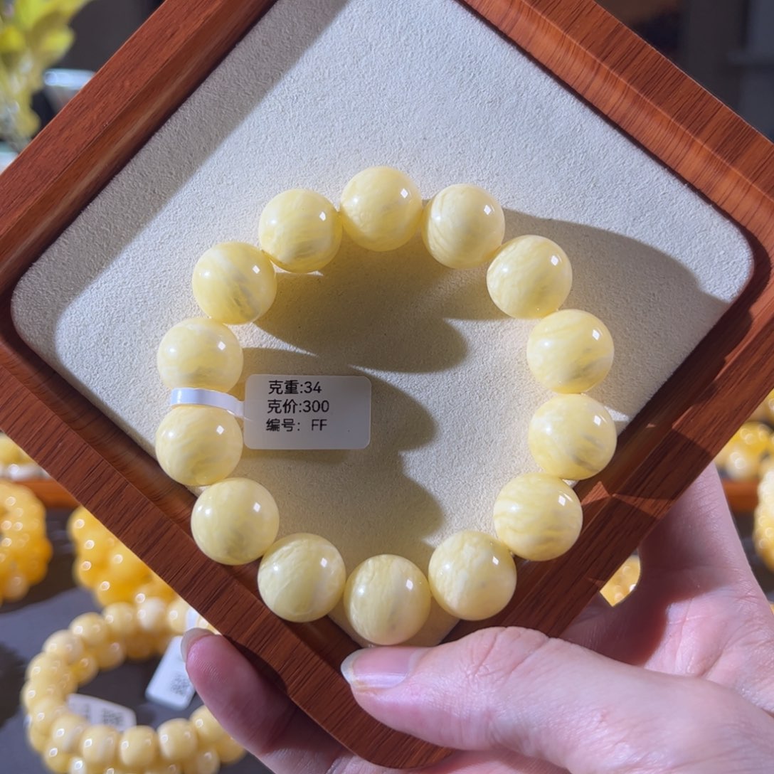 裸石蜜蜡未镶嵌16.4mm焦皮白蜜虎皮纹圆珠同料ff