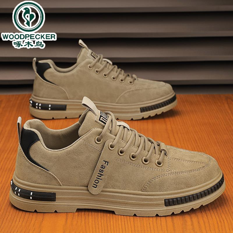 【正品】啄木鸟男鞋2025新款冬季透气百搭休闲潮鞋男士干活工作