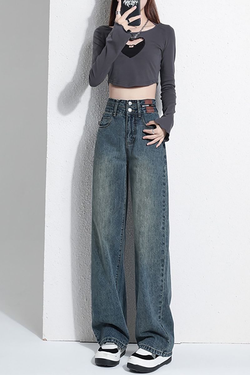 新款男女童洋气舒适百搭大版韩版直筒喇叭老爹牛仔裤【偶有瑕疵】