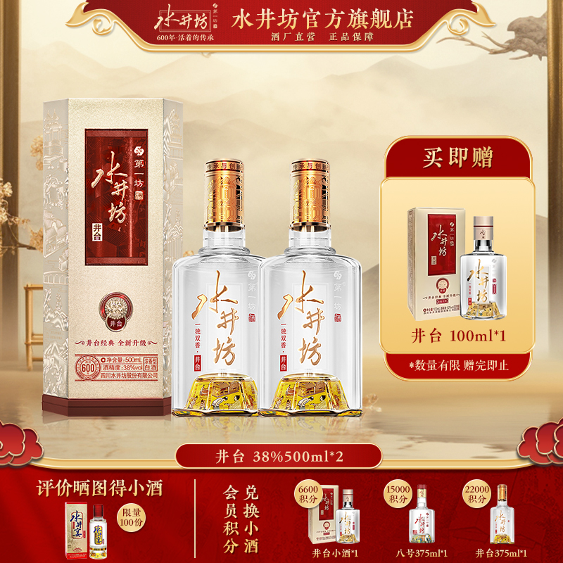 水井坊【井台】38度500ml*2浓香型纯粮白酒宴请送礼商务佳选52度