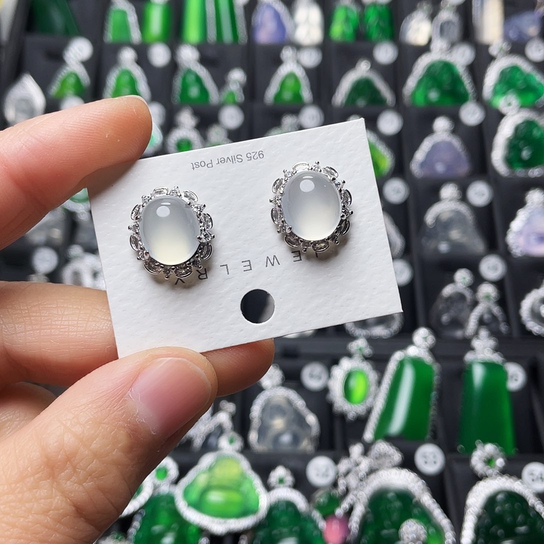 玛瑙/玉髓合金耳钉