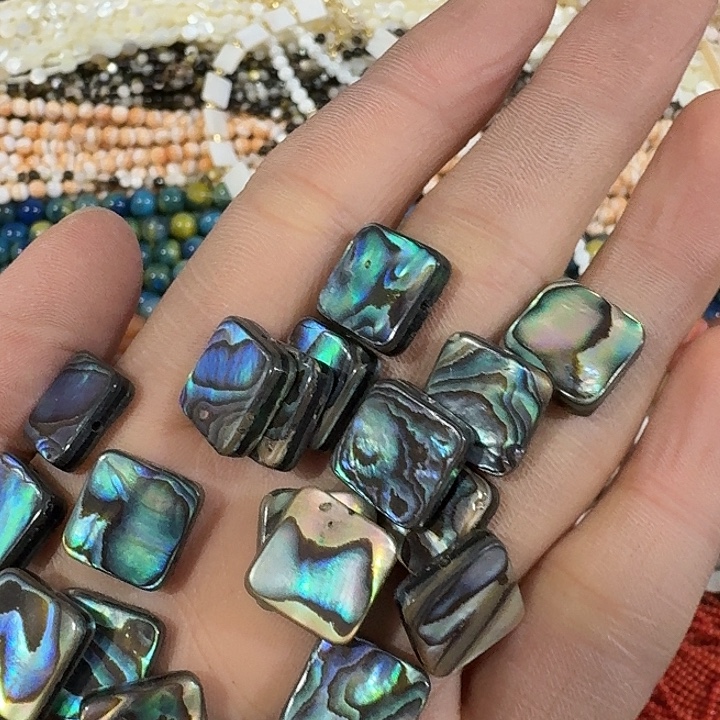 玛瑙/玉髓合金珠宝半成品4个12mm鲍鱼贝正方形