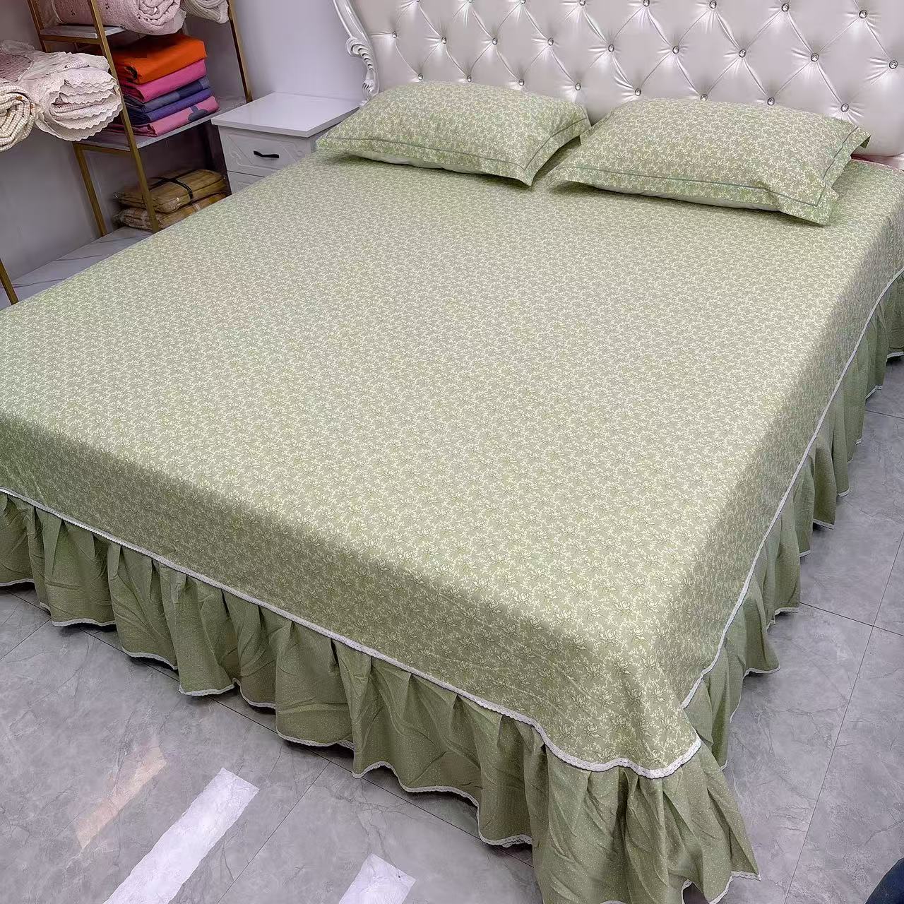 【舒馨】加大加厚暖棉磨毛床裙 （甜美花语 绿色）