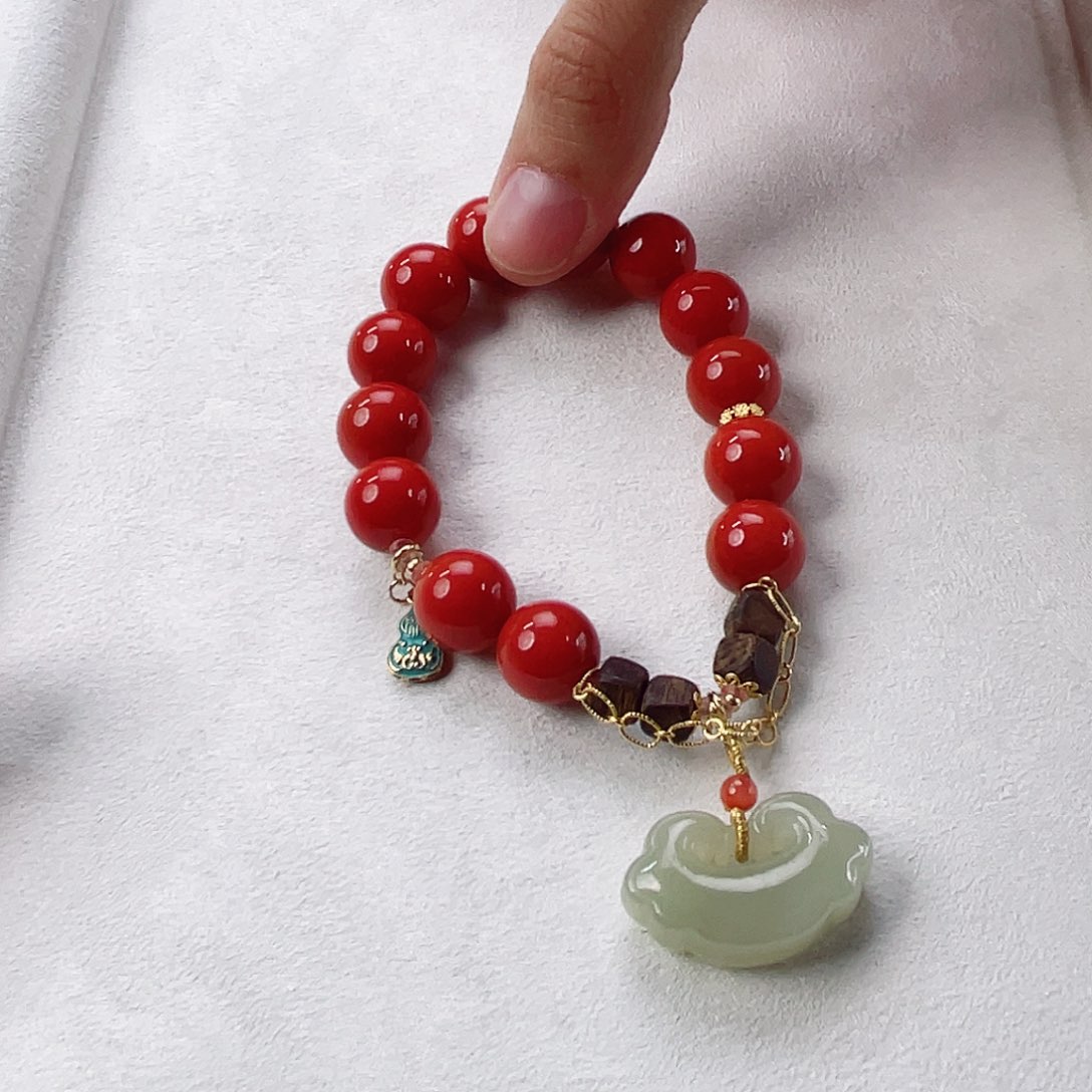 南红玛瑙手链18K金镶嵌南红12.9