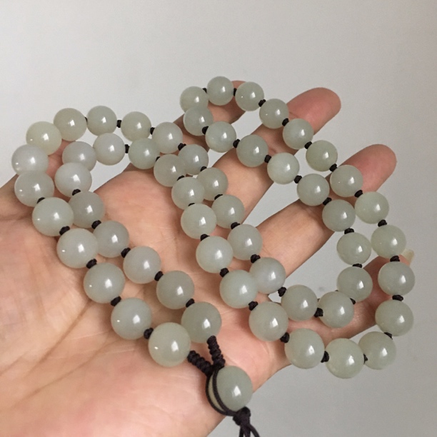 天然和田玉项链卡10圆珠链浅晴水吊坠绳链玉佩挂绳男款大气百搭珠