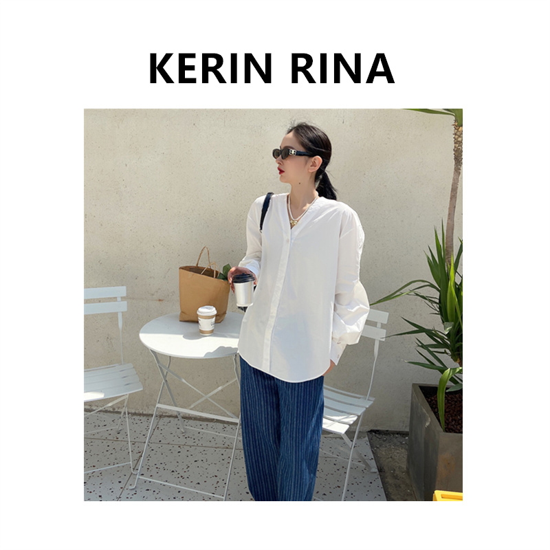 (KERIN RINA)--设计师通勤系列爆款小众休闲气质韩版V领衬衣