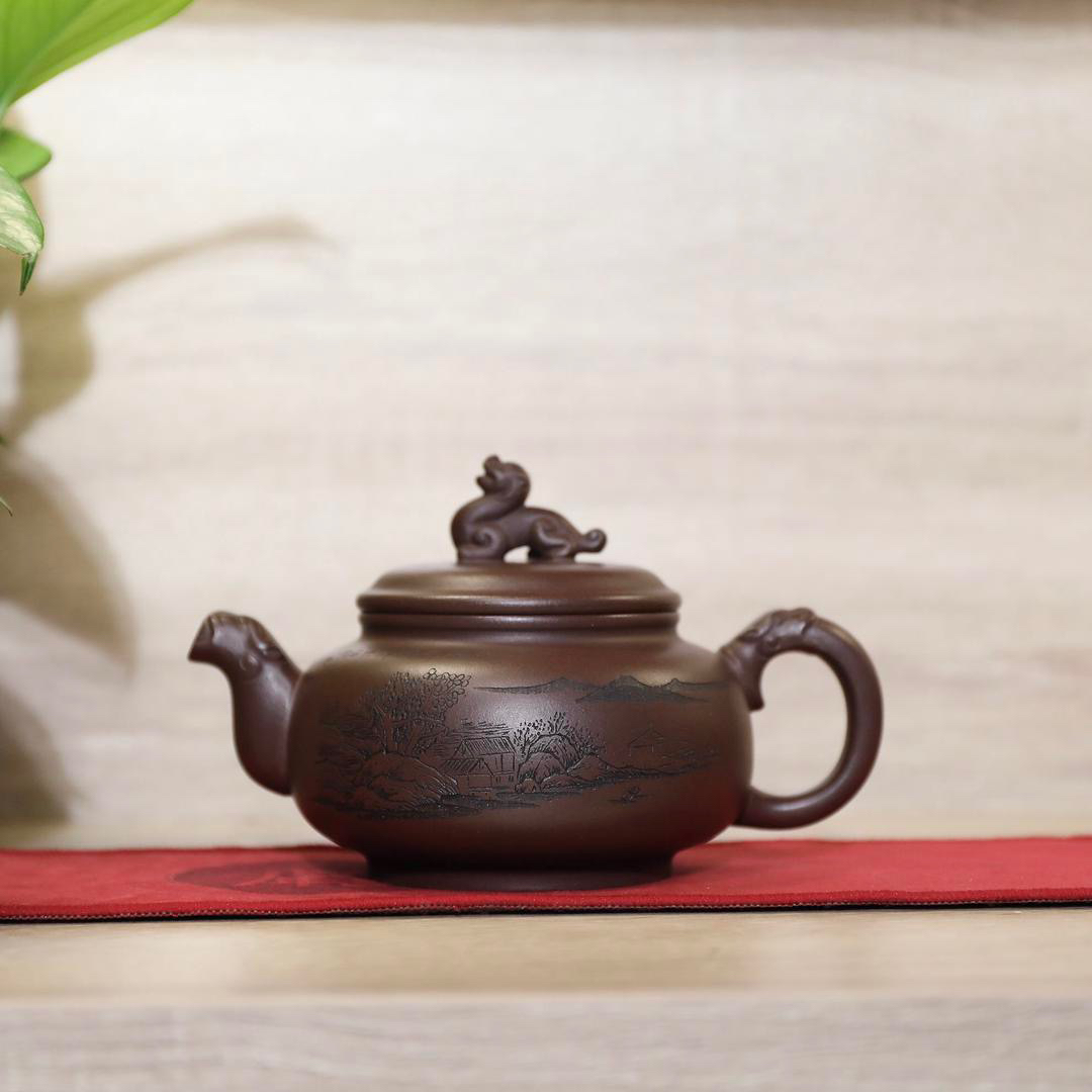 宜兴紫砂壶老紫泥玉龙壶