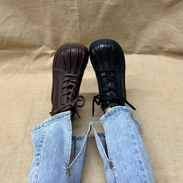 7750-2方头真皮贝壳头软底加厚软底侧拉链秋款单靴女