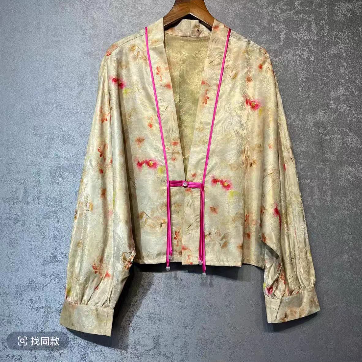 双面双穿纱凤尾花新中式女士春夏V领薄开衫外搭披肩上衣中国风